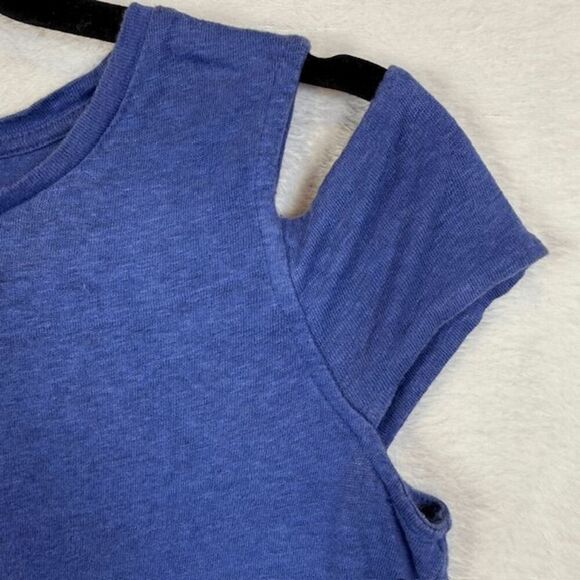 Maje Linen T-shirt Cutouts Alena Bleu Deep Periwinkle Blue Cap Notch Size 2 - Picture 2 of 9